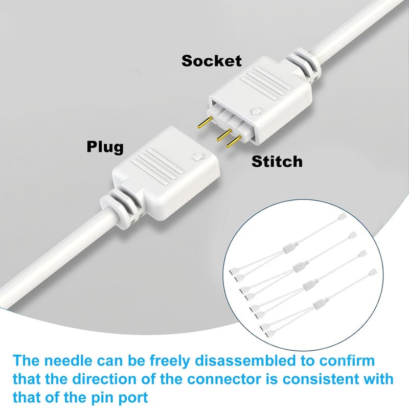 TNJPSEK 3Pin ARGB Spliter Cables with Male Pins, Female to Female Addressable RGB Spliter Extension Cable, 3-Pin RGB Splitter for 5V Computer Chassis PC Fans CPU Coolers Heat Sink (1-to-2 White) - Image 3